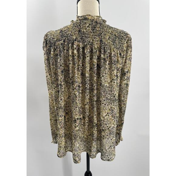 Free People Ivory Cream Floral Top Ruffle Pleated Blouse Peasant Boho Small M9| - Picture 6 of 11